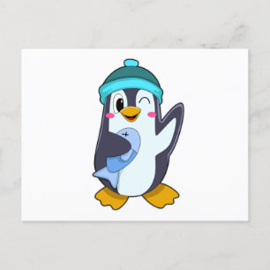 Pinguïn met vis en Pet Briefkaart