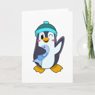 Pinguïn met vis en Pet Kaart