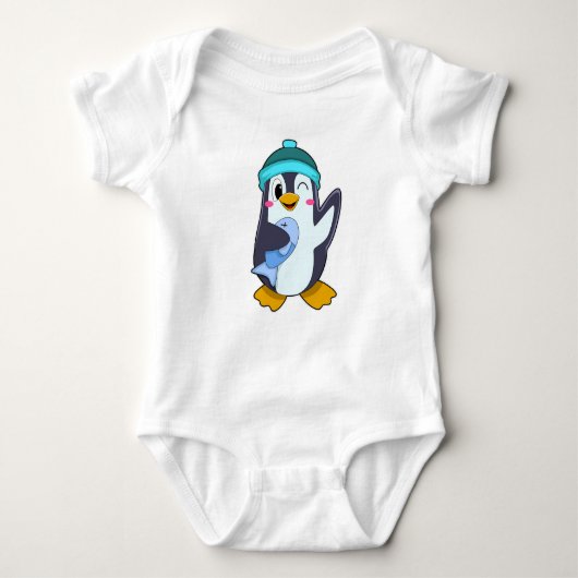 Pinguïn met vis en Pet Romper (Voorkant)
