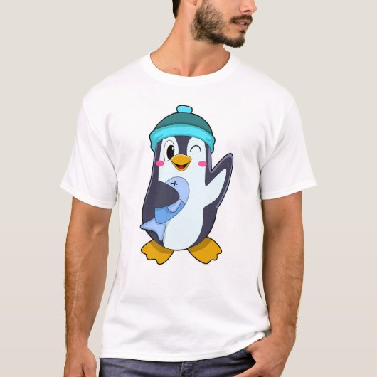 Pinguïn met vis en Pet T-shirt (Voorkant)