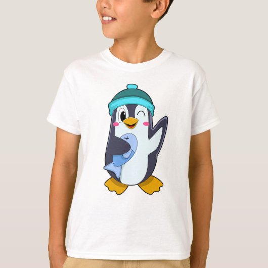 Pinguïn met vis en Pet T-shirt (Voorkant)
