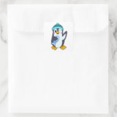 Pinguïn met vis en Pet Vierkante Sticker (Tas)
