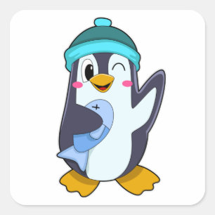 Pinguïn met vis en Pet Vierkante Sticker