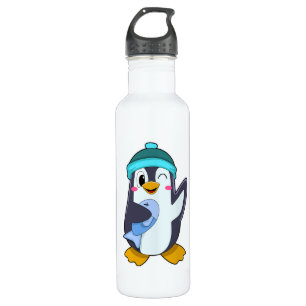 Pinguïn met vis en Pet Waterfles
