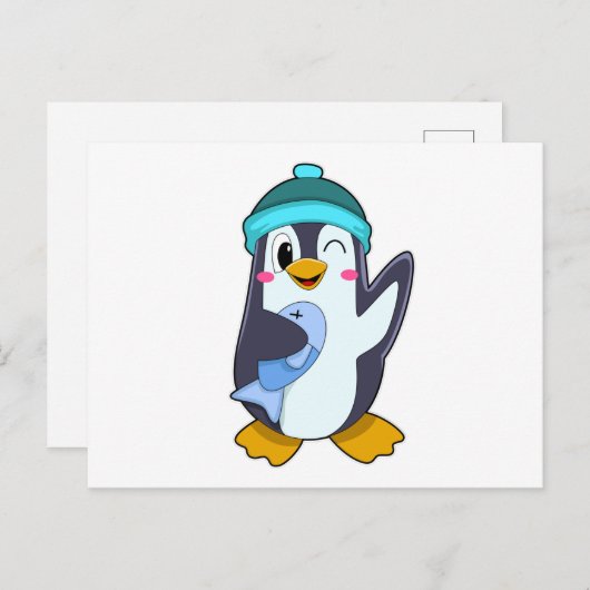 Pinguïn met Vis & Hoed Briefkaart (Voorkant / Achterkant)