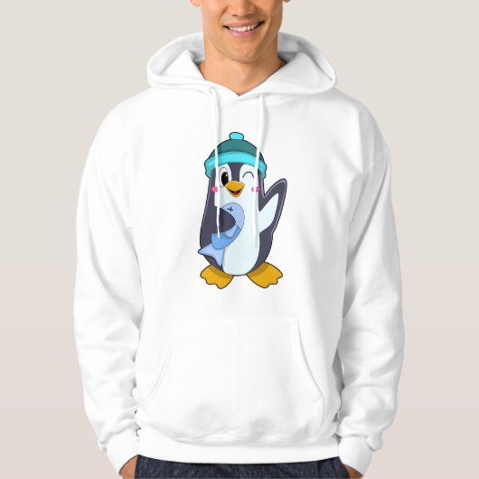 Pinguïn met Vis & Hoed Hoodie (Voorkant)