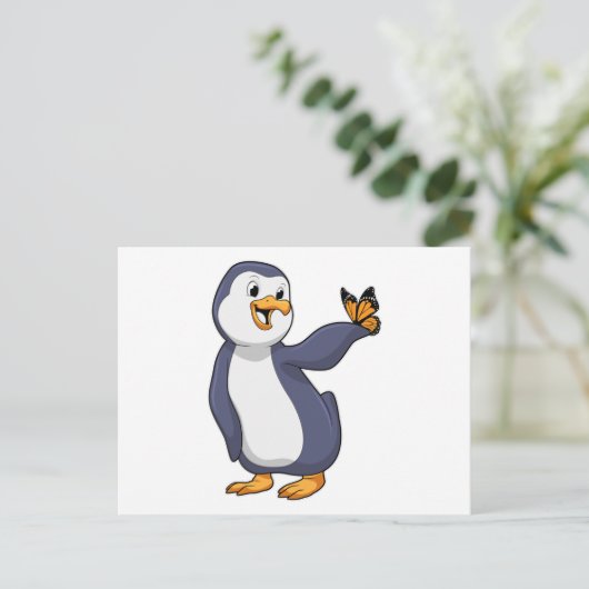 Pinguïn met vlinder briefkaart (Staand voorkant)