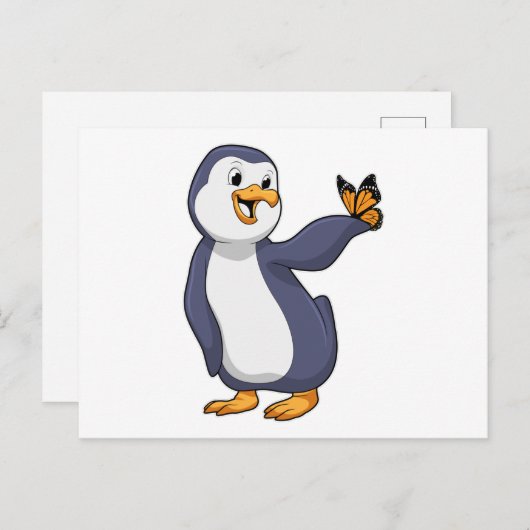 Pinguïn met vlinder briefkaart (Voorkant / Achterkant)