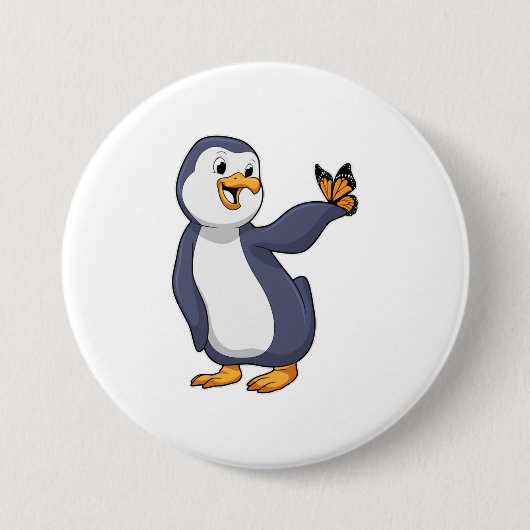 Pinguïn met vlinder ronde button 7,6 cm (Voorkant)