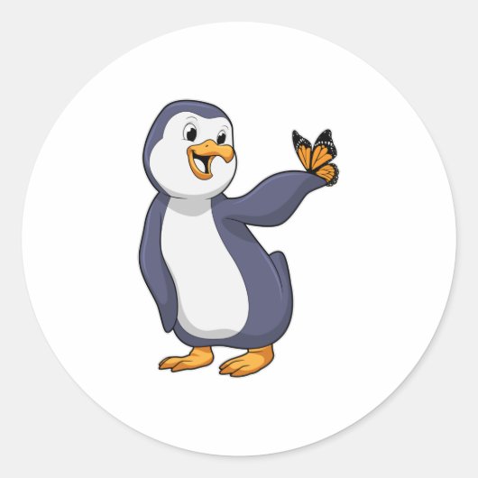 Pinguïn met vlinder ronde sticker (Voorkant)