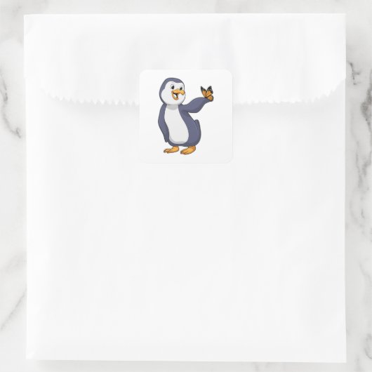 Pinguïn met vlinder vierkante sticker (Tas)