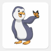 Pinguïn met vlinder vierkante sticker (Voorkant)