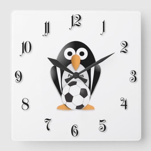 Pinguïn met voetbal vierkante klok (Voorkant)