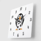 Pinguïn met voetbal vierkante klok (Hoek)