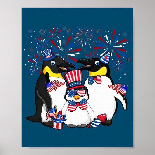 Pinguïn met vuurwerk zonnebril Pet Merica 4th Poster (Voorkant)