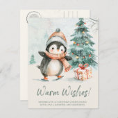 Pinguïn met warme wensen feestdagenkaart (Voorkant / Achterkant)