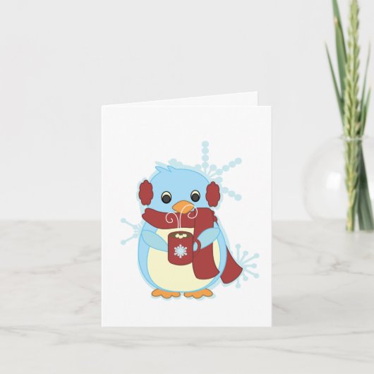 Pinguïn met warmtecacao feestdagen kaart (Voorkant)