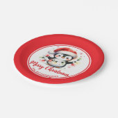 Pinguïn met wit licht en rood vrolijk kerstfeest papieren bordje (Gekanteld)