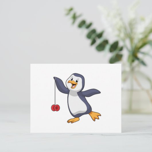 Pinguïn met Yo-Yo Briefkaart (Staand voorkant)
