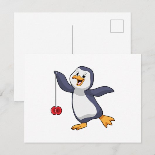 Pinguïn met Yo-Yo Briefkaart (Voorkant / Achterkant)
