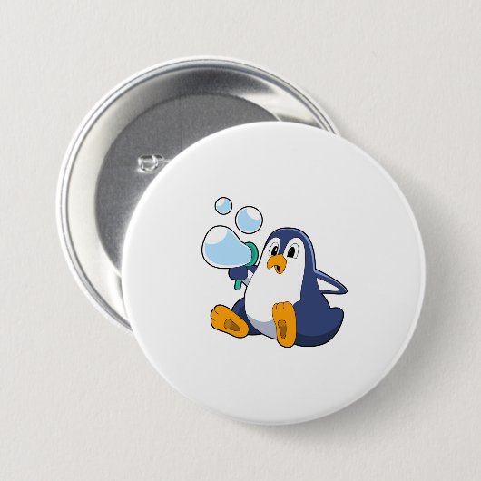 Pinguïn met zeepbellen.PNG Ronde Button 7,6 Cm (Voorkant /achterkant)