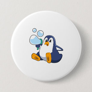 Pinguïn met zeepbellen.PNG Ronde Button 7,6 Cm