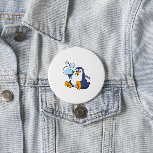 Pinguïn met zeepbellen.PNG Ronde Button 7,6 Cm (In situ)