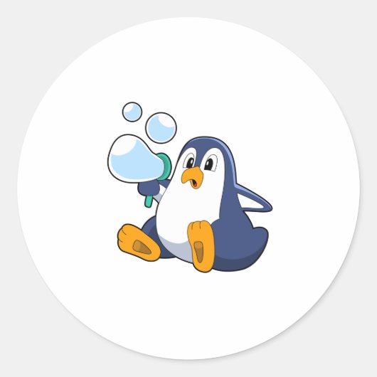 Pinguïn met zeepbellen.PNG Ronde Sticker (Voorkant)