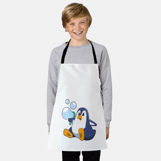 Pinguïn met zeepbellen.PNG Schort (Gedragen)