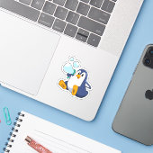 Pinguïn met zeepbellen.PNG Sticker (Laptop met iPhone)