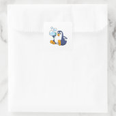 Pinguïn met zeepbellen.PNG Vierkante Sticker (Tas)