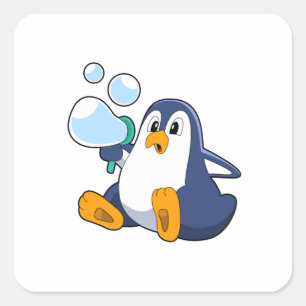 Pinguïn met zeepbellen.PNG Vierkante Sticker