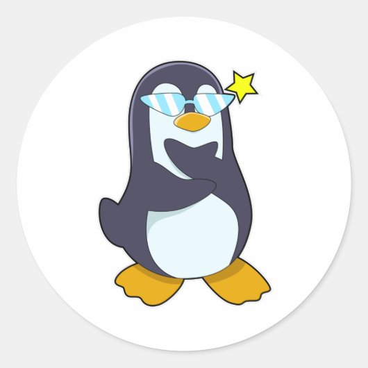 Pinguïn met zonnebril ronde sticker (Voorkant)