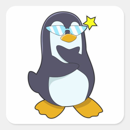 Pinguïn met zonnebril vierkante sticker (Voorkant)