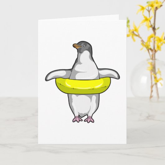 Pinguïn met zwemring kaart (Gele Bloem)