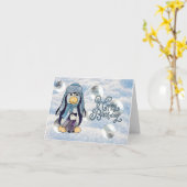 Pinguin mit Kind Karte Kaart (Gele Bloem)