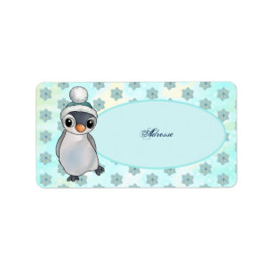 Pinguin mit Mütze Adressaufkleber Etiket