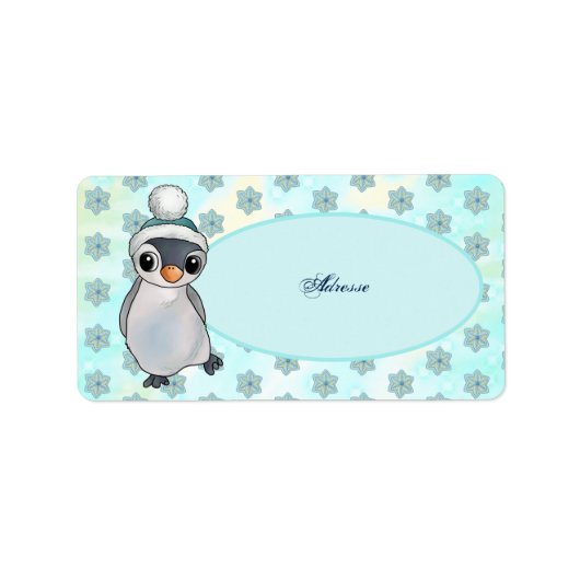 Pinguin mit Mütze Adressaufkleber Etiket (Voorkant)