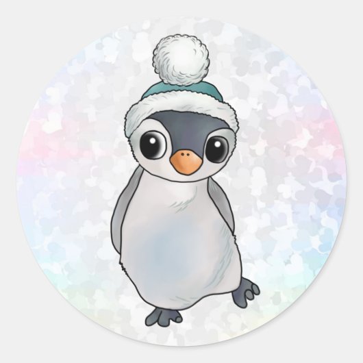Pinguin mit Mütze Ronde Sticker (Voorkant)