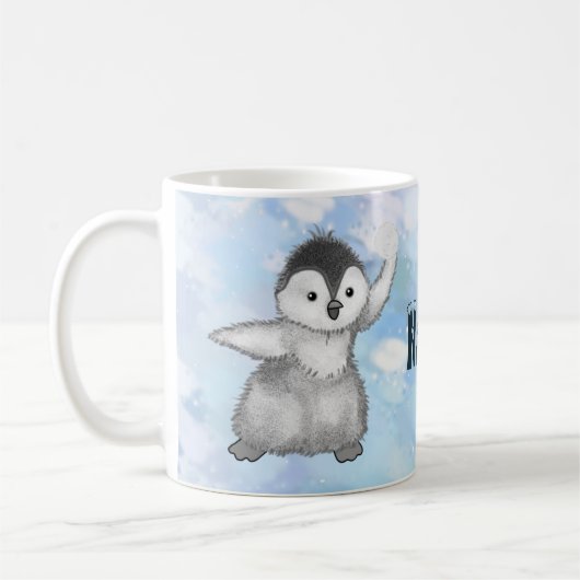 Pinguin mit Schneeball Kaffeetasse Koffiemok (Links)
