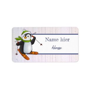 Pinguin mit Ski Etiket