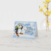 Pinguin mit Ski Karte Kaart (Gele Bloem)