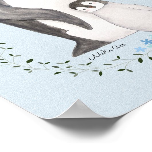 Pinguïn moeder/vader met baby Cute Penguin Nursery Poster (Hoek)