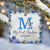 Pinguïn Monogram Baby Stats Eerste Kerstmis Keramisch Ornament