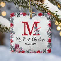 Pinguïn Monogram Baby Stats Eerste Kerstmis