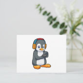 Pinguïn Muziek Hoofdtelefoon Briefkaart (Staand voorkant)