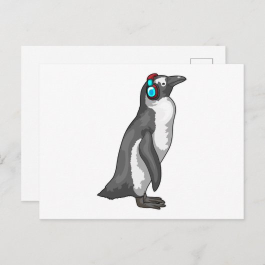 Pinguïn Muziek Hoofdtelefoon Briefkaart (Voorkant / Achterkant)