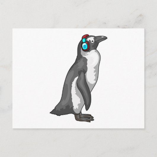 Pinguïn Muziek Hoofdtelefoon Briefkaart (Voorkant)