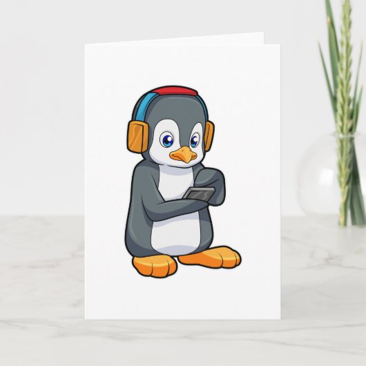 Pinguïn Muziek Hoofdtelefoon Kaart (Voorkant)