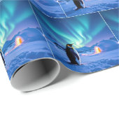 Pinguïn onder het noorderlicht cadeaupapier (Rol Hoek)